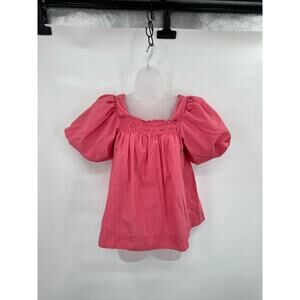 Maeve Shirt Womens XS Puff Sleeve Smocked Blouse Pink Feminine‎ Twee Oversize